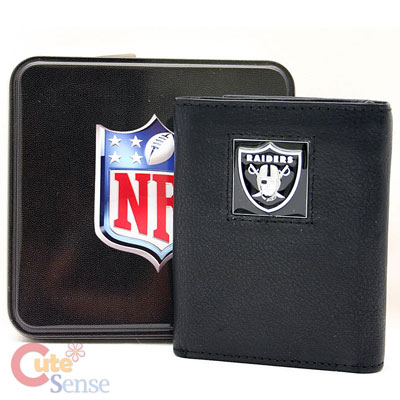 NFL Oakland Raiders Leather Tri-Fold Wallet w/Tin Case